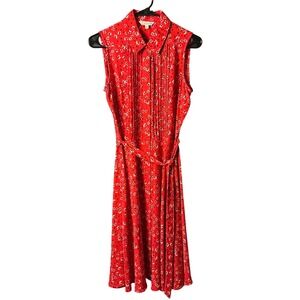 Nanette Nanette Lepore Red Floral Pleated Sleeveless Midi Shirt Dress Size 6